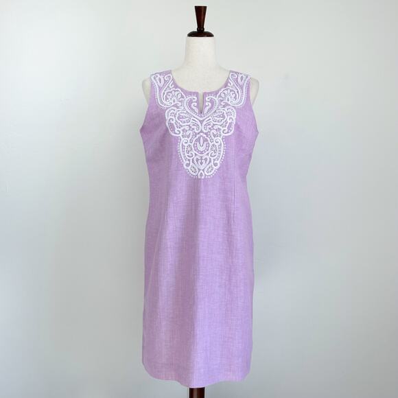 Talbots Lilac Embroidered Linen Sleeveless Dress - Picture 2 of 10